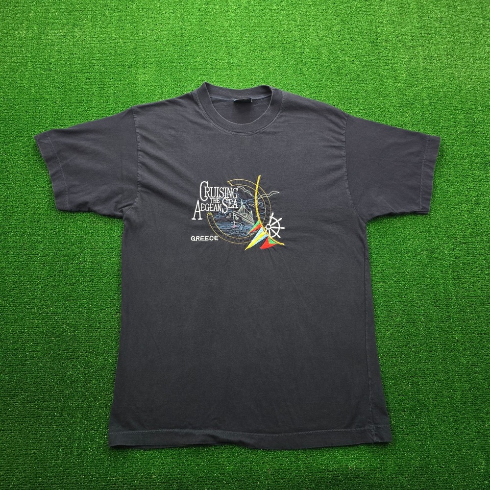 Cruising The Aegean Sea Greece Tshirt Mens Large/Medium Navy Blue‎ Embroidered